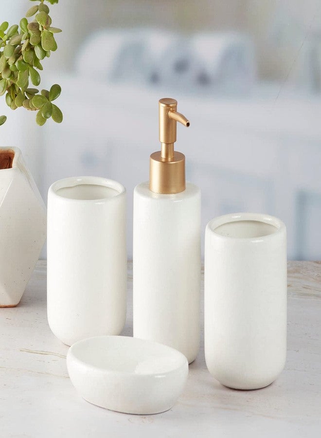 Kookee Ceramic Bathroom Set - Stylish 4 Piece Bath Accessories Kit with Soap Dispenser, Toothbrush Holder, Tumbler & Soap Dish - Modern & Designer Decor for Home & Guest Bathrooms, White (10053) - Image 2